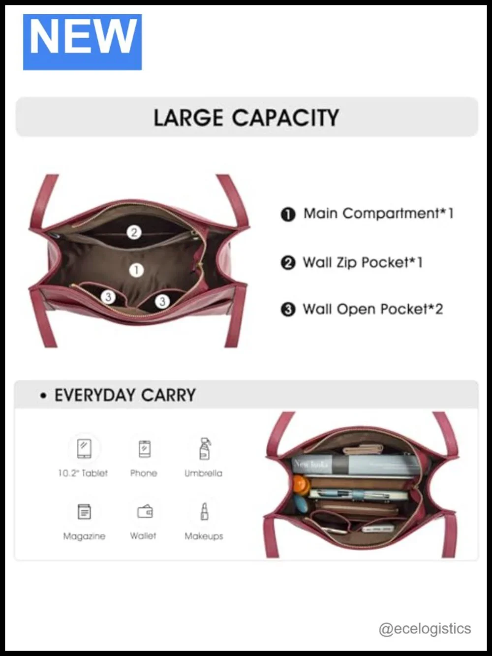 Genuine Leather Tote Bag Lightweight Zipper Closure Shoulder Bag Purse Work